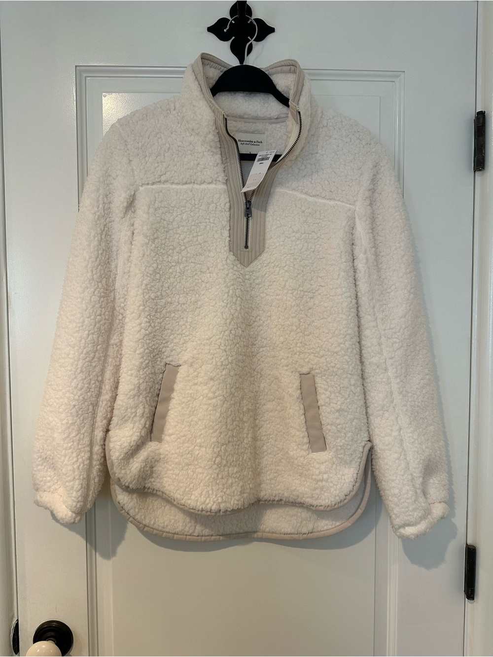 Abercrombie & Fitch Cream Sherpa Half-Zip Pullover Size Small